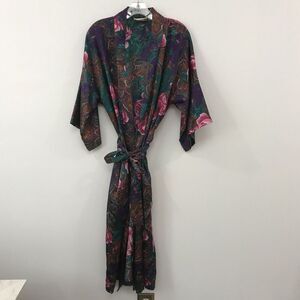 Vtg California Dynasty Silky Pretty Purple Floral Robe Satin Silky Made USA Sz M